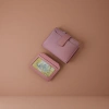 The pink genuine leather wallet and card case for women are simple, lightweight and have multiple compartments for storage details Picture